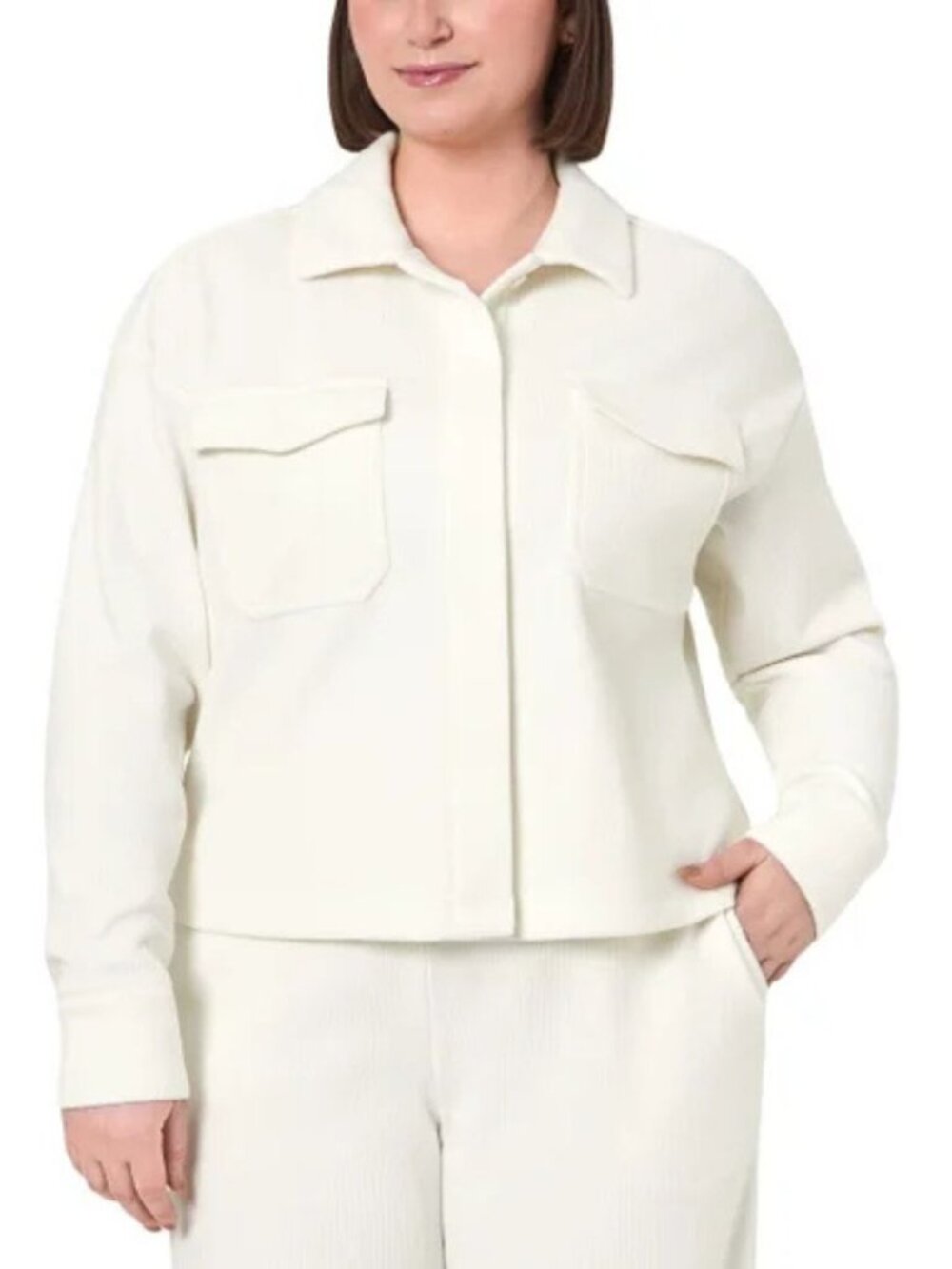 Mondetta Women's Cropped Corduroy Texture Shirt - White